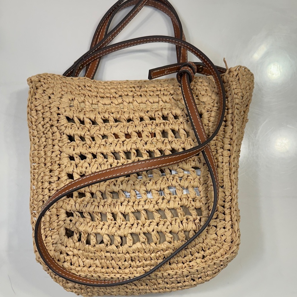 Mango - Tan Raffia Convertible Cross Body, Handle Bag